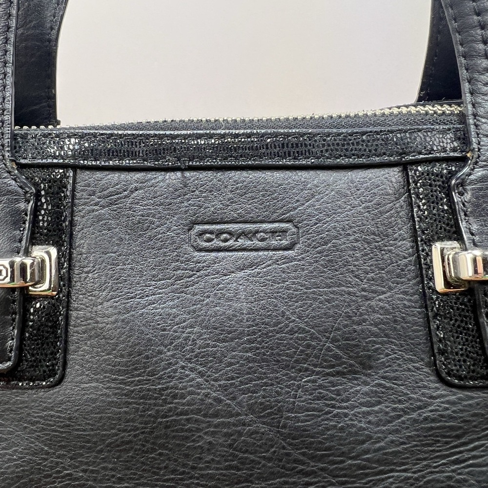 Coach F25796 Black Leather Satchel Handbag Silver Hardware Zip Top Purse - Picture 3 of 16
